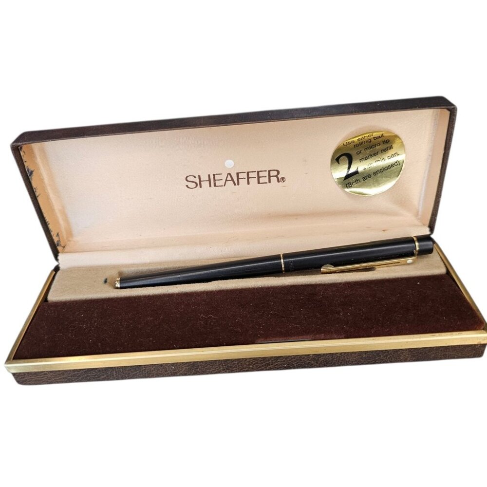 Vintage Sheaffer‎ Targa 1003 Ballpoint Pen Matte Black Gold Original Case Blue